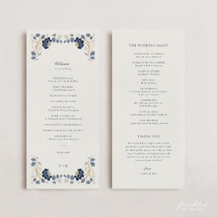 Programa Casamento Art Nouveau Floral Azul Naval Dourado