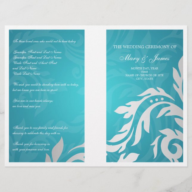 Programa Casamento Azul Aqua Florescente (Frente)
