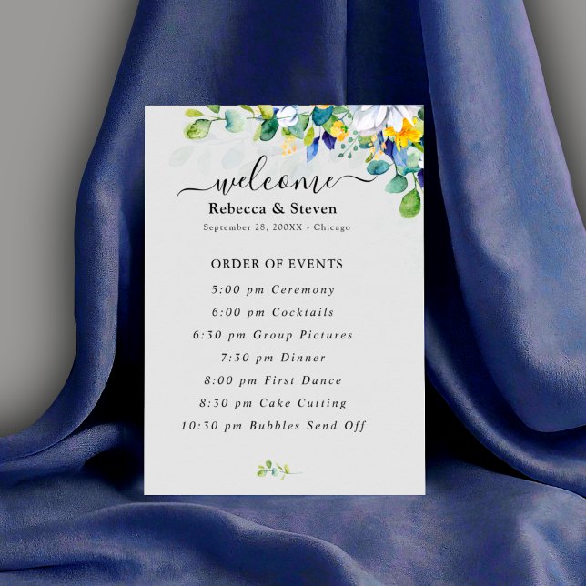 Programa Casamento azul-branco floral elegante (Criador carregado)