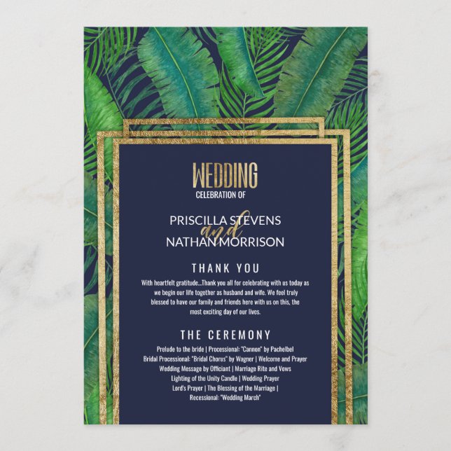 Programa Casamento Azul com Marinho Dourado verde-palmeira  (Frente)