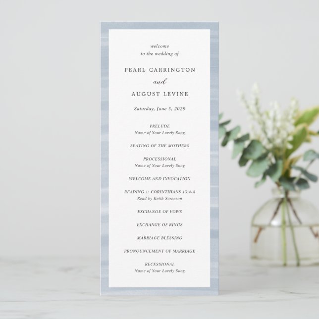 Programa Casamento Azul Desbotado Elegante Costa Chic (Em pé/Frente)