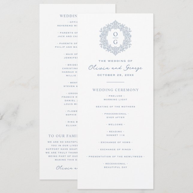 Programa Casamento Azul Elegante de Família (Frente/Verso)