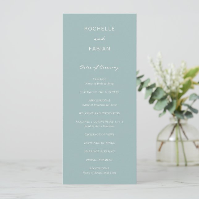 Programa Casamento Azul Elegante Simples e Discreto (Em pé/Frente)