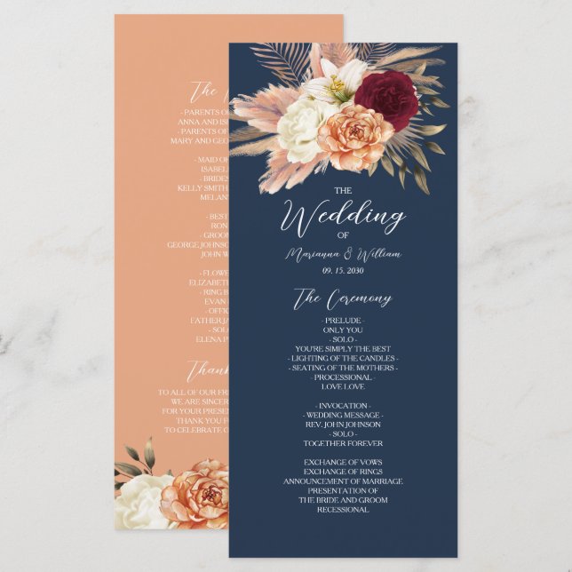 Programa Casamento Azul Marinho Borgonha (Frente/Verso)
