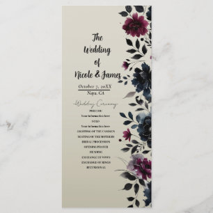 Programa Casamento Azul Meia-Noite Borgonha Floral Almiscar
