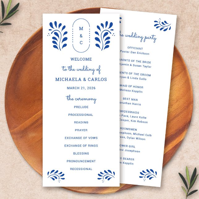 Programa Casamento Azul Mexicano do Estilo Puebla (Puebla Style Blue Mexican Wedding Program by Fiesta Valley Print)