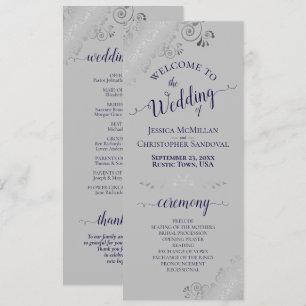 Programa Casamento Azul Naval em Cinza Elegantes Ondas de P