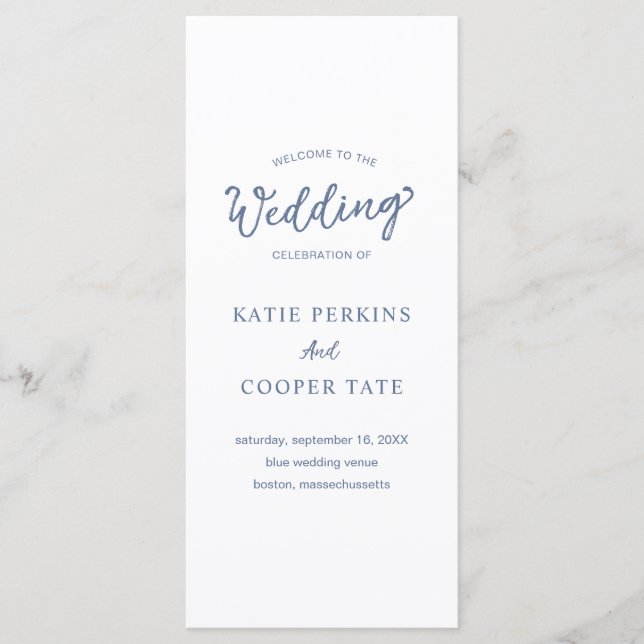 Programa Casamento Azul Simples e Moderno com Fontes Negrit (Frente)