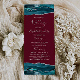 Programa Casamento Azul Teal Prata Ágata Burgundy