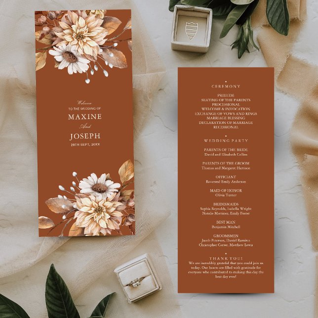 Programa Casamento Boho Floral Terracota Moderno e Elegante (Terracotta floral wedding programs guide guests with elegance on your special day.)