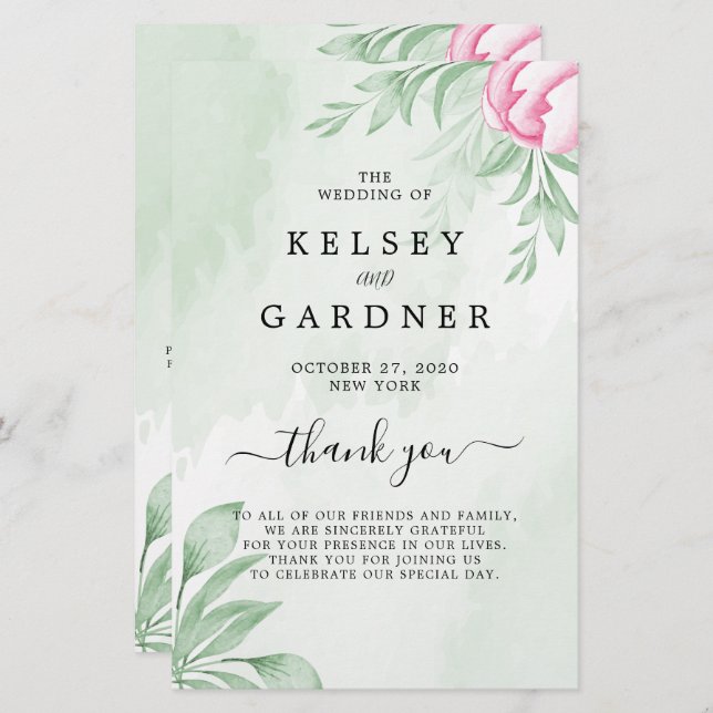 Programa Casamento Boho Watercolor Eucalyptus (Frente/Verso)