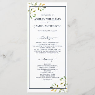 Programa Casamento Botânico Azul-Marinho Eucalyptus Verde