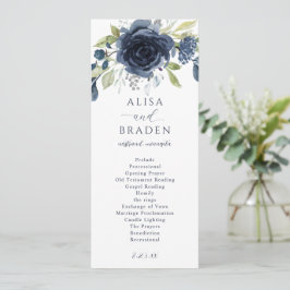 Programa Casamento Botânico Floral Azul Marinho Prateado co