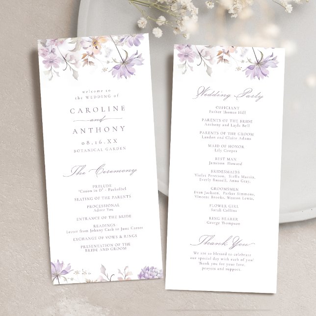 Programa Casamento Botânico Floral Boho Elegante Roxo (Purple Elegant Botanical Floral Boho Wedding Program)
