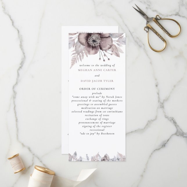 Programa Casamento Botânico Floral Mauve da Rustic Watercol (Frente/Verso In Situ)