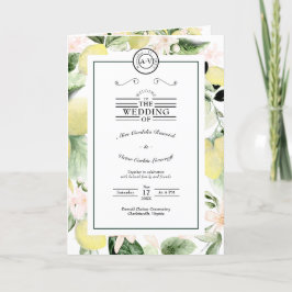 Programa Casamento Branco de Lemon Floral Monograma Dobrado