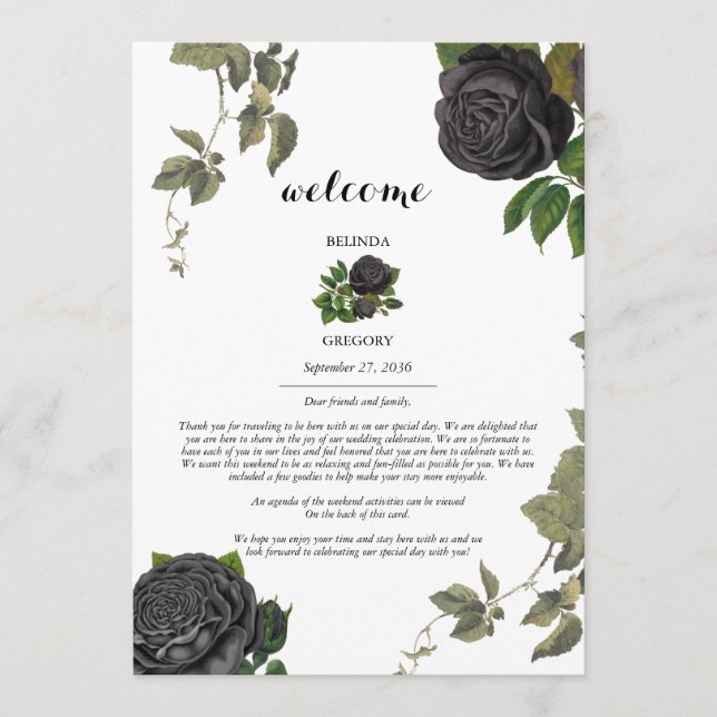 Programa Casamento Branco de Rosas de Halloween Gótico Itin (Frente)