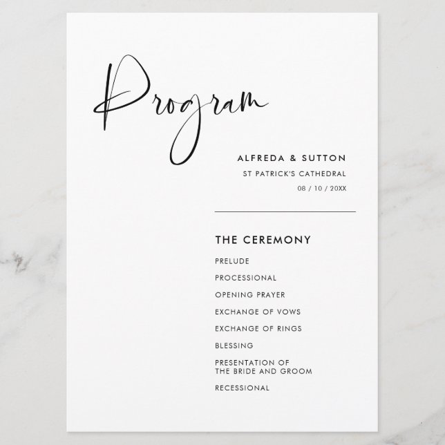 Programa Casamento branco e preto elegante e moderno (Frente)