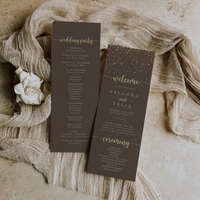 Programa Casamento Brown Confetti Calliografia Dourada (Criador carregado)