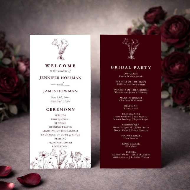 Programa Casamento Burgundy Floral Elegante (Criador carregado)