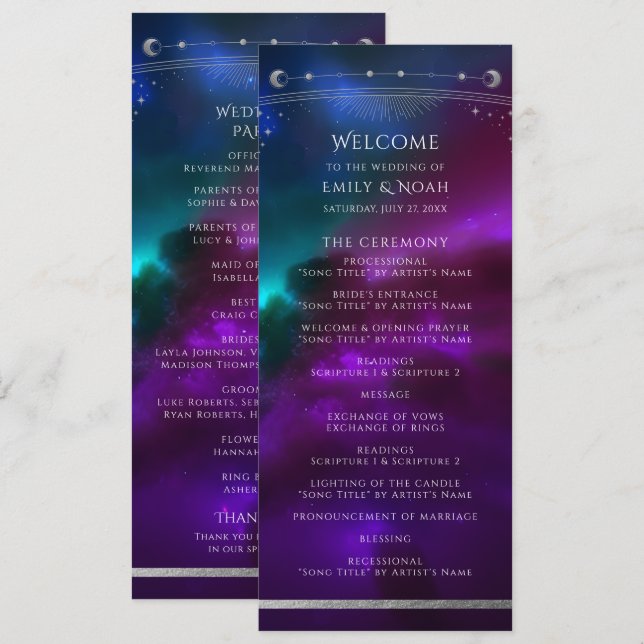Programa Casamento Celestial Roxo Turquesa Prata (Frente/Verso)