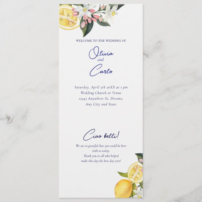 Programa Casamento Cerimônia Mediterrâneo Limão (Frente)