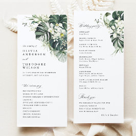 Programa Casamento Cerimônia Tropical Monstera Verde Sálvia