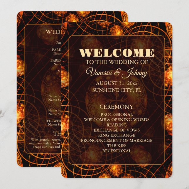 Programa Casamento Clássico Boho Moderno Elegante Dourado # (Frente/Verso)