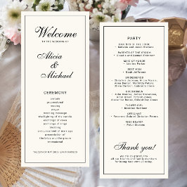 Programa Casamento clássico elegante caligrafia preta marfi