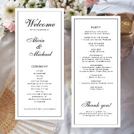 Programa Casamento clássico elegante caligrafia preto branc