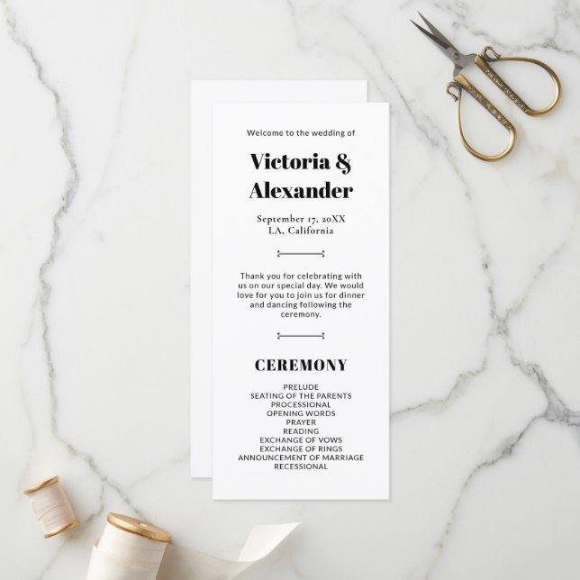 Programa Casamento Clássico Elegante Preto e Branco (Frente/Verso In Situ)