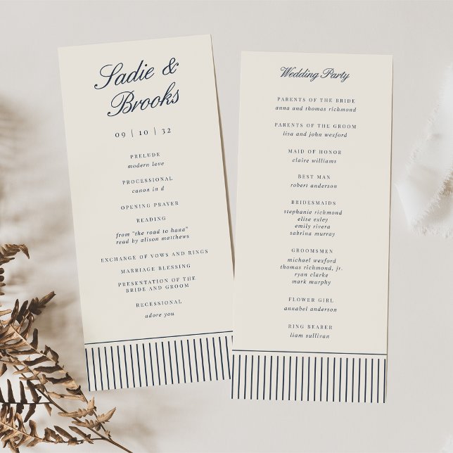 Programa Casamento Clássico em Azul Marinho e Creme com Pin (Criador carregado)