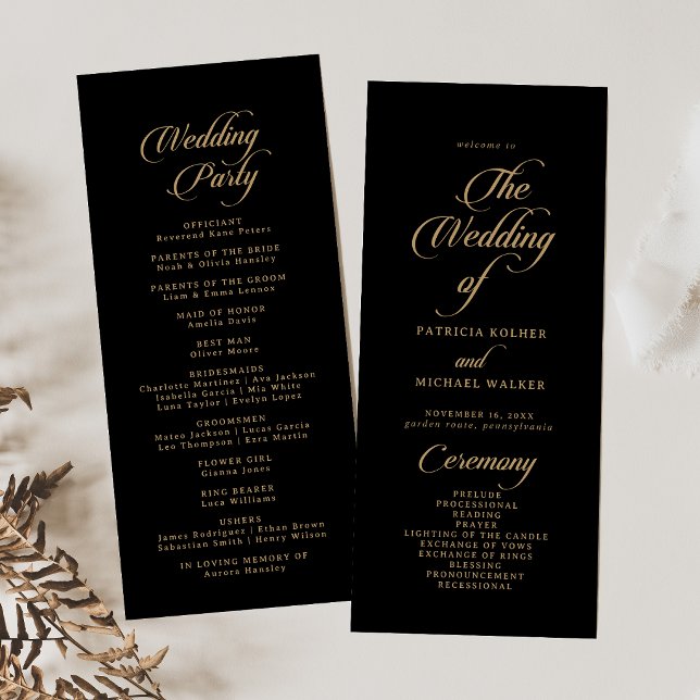 Programa Casamento Clássico Preto e Dourado de Comprimento  (Criador carregado)