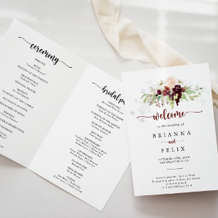 Programa Casamento Clássico Simples Colorido Floral Dobrado