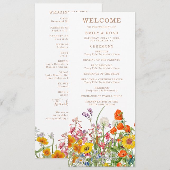 Programa Casamento Colorido de Flores Selvagens (Frente/Verso)