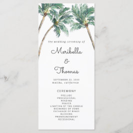 Programa Casamento com Aquarelas de Palma Tropicais de Árvo