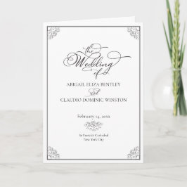 Programa Casamento com Caligrafia Clássica Elegante Preto e