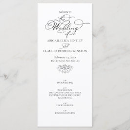 Programa Casamento com Caligrafia Clássica Elegante Preto e