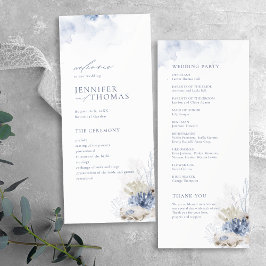 Programa Casamento com coral de aquarela azul e conchas