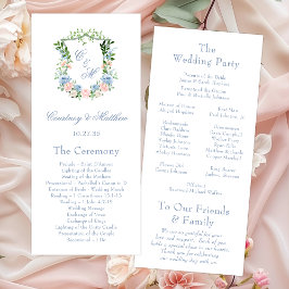 Programa Casamento com Crista Floral Azul Empoeirado