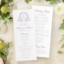 Programa Casamento com Crista Floral de Monograma Lavanda E