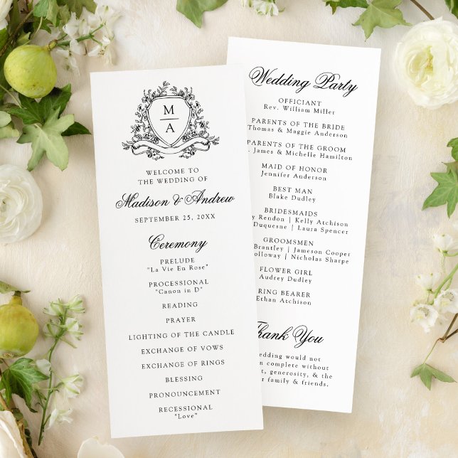 Programa Casamento com Crista Floral Monograma Preto Elegan (Criador carregado)