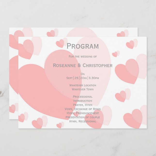 Programa Casamento com Design de Corações Cor-de-Rosa (Frente/Verso)