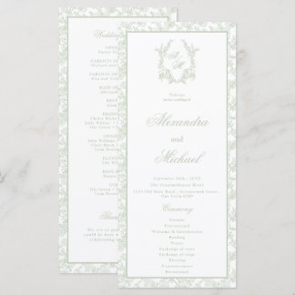 Programa Casamento com Floral Toile de Sage Elegante e Mono