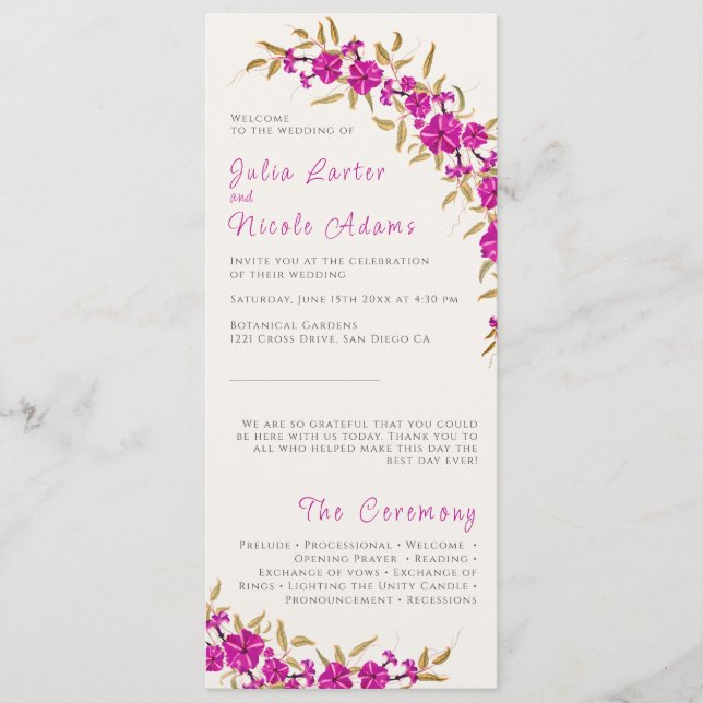 Programa Casamento com Flores de Vinha de Trompete Selvagem (Frente)