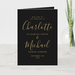 Programa Casamento com Letra de Assinatura Elegante Preto e