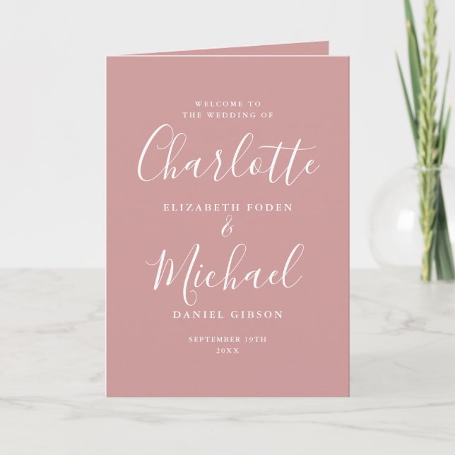 Programa Casamento com Letra de Assinatura Elegante Rosa Em (Frente)