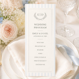 Programa Casamento com Listras Azul e Salvia com Monograma