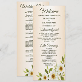 Programa Casamento com Moldura Dourada Rústica Floral Branc
