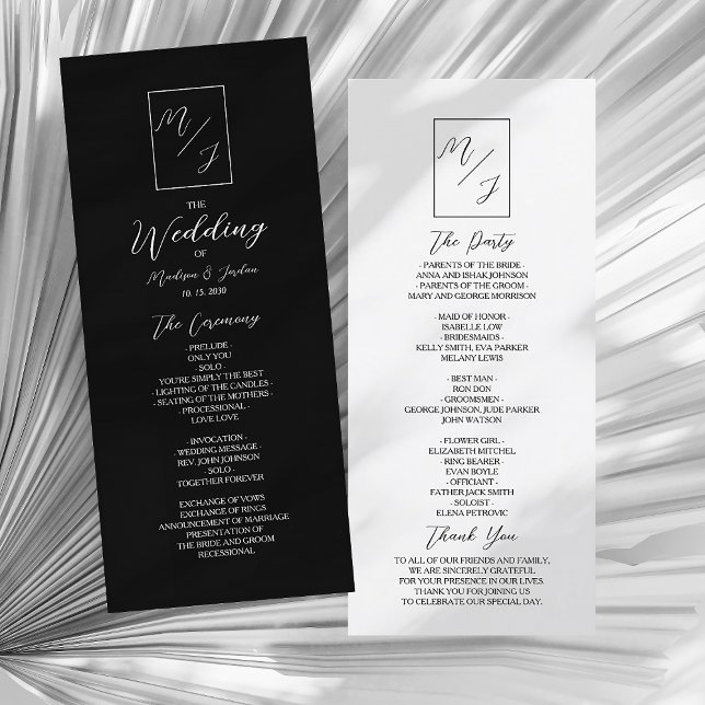 Programa Casamento com Monograma Preto e Branco (Criador carregado)
